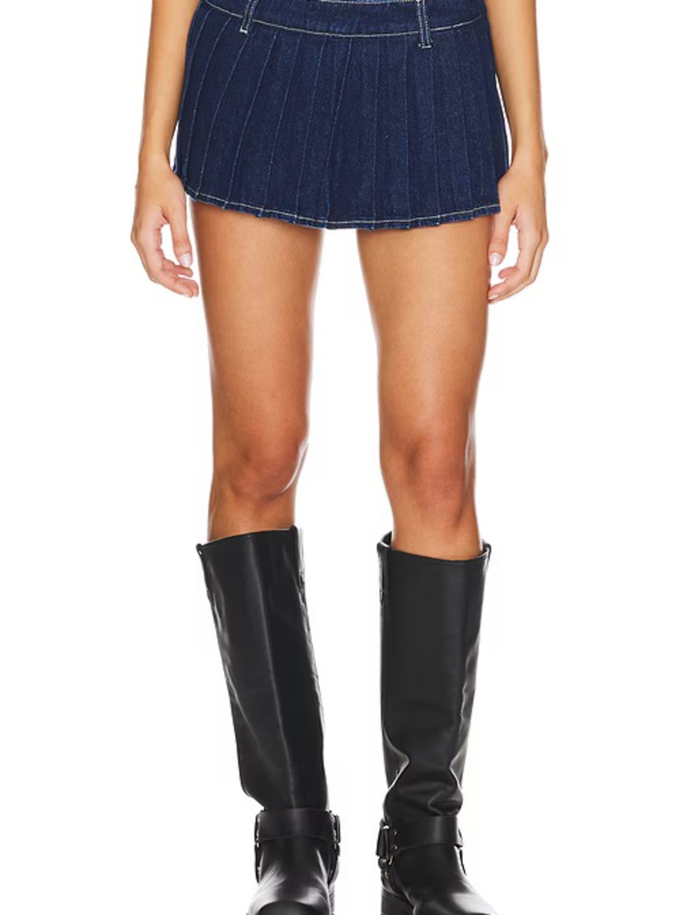 Lioness Dark Blue Denim Pleated Mini Skirt - Picture 2 of 2
